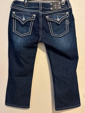 Miss Me Cuffed Capri Jeans Dark Wash Thick Stitch Flap Pocket Y2K- Size 32